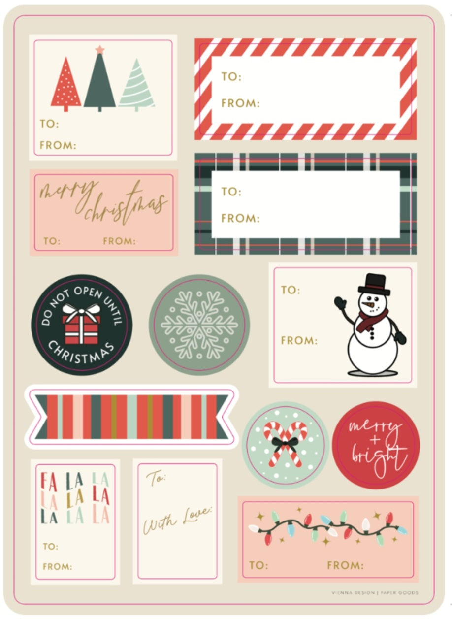 retro christmas sticker gift tags