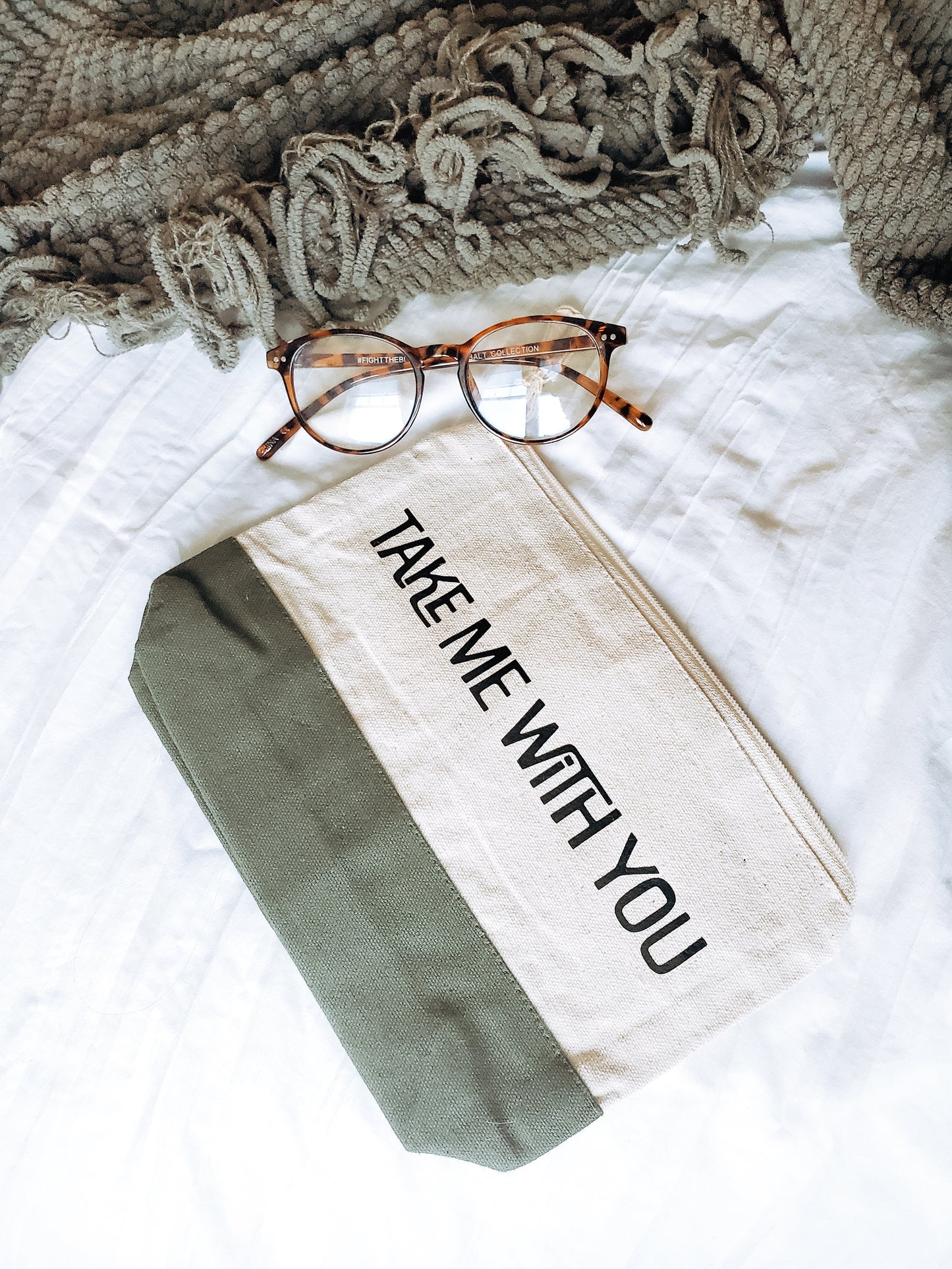 'take me with you' canvas pouch