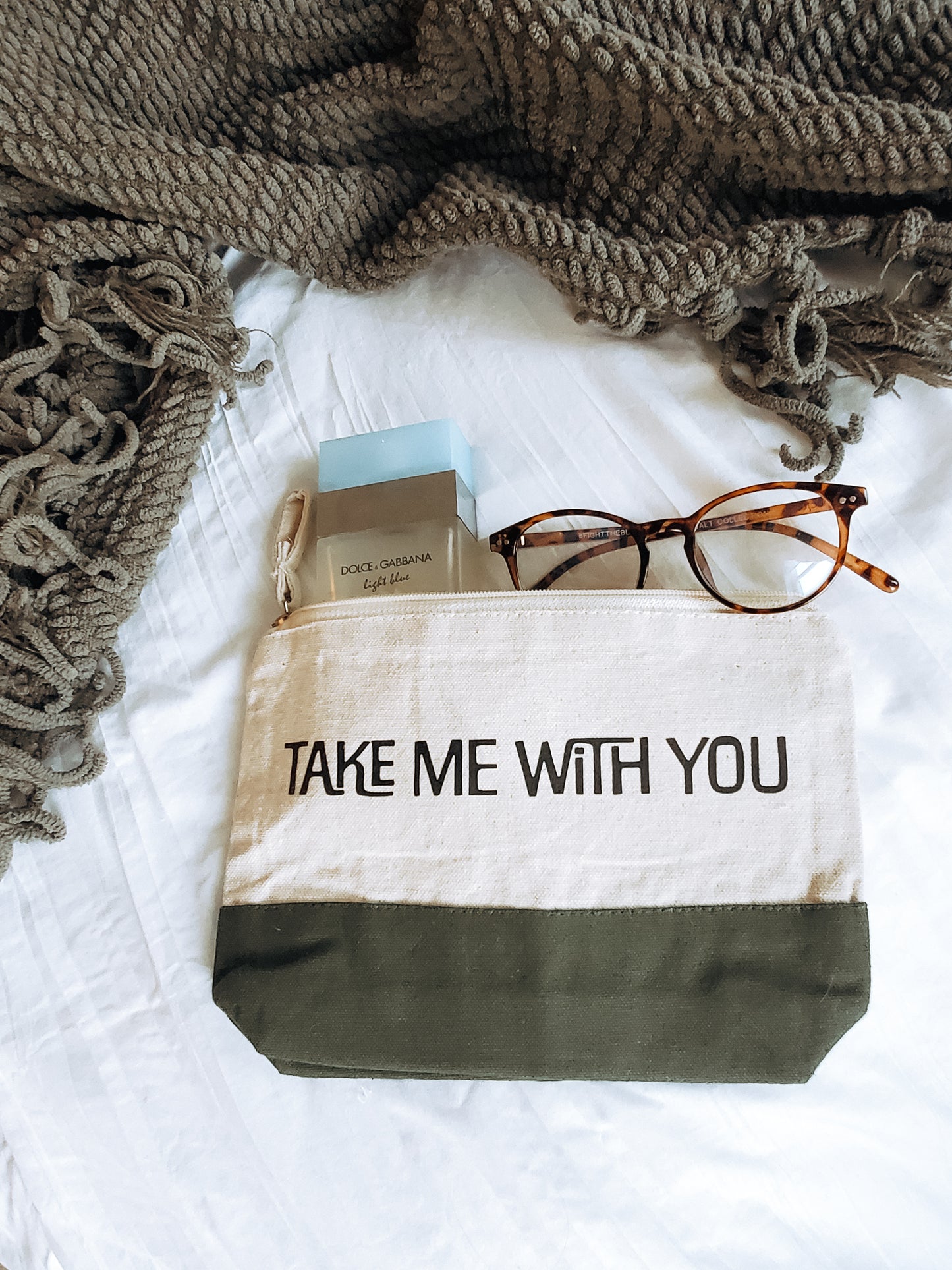 'take me with you' canvas pouch
