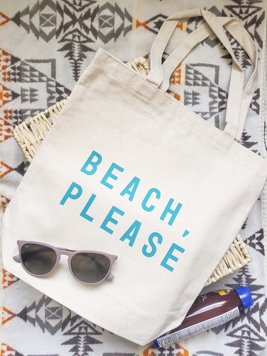 'beach please' tote