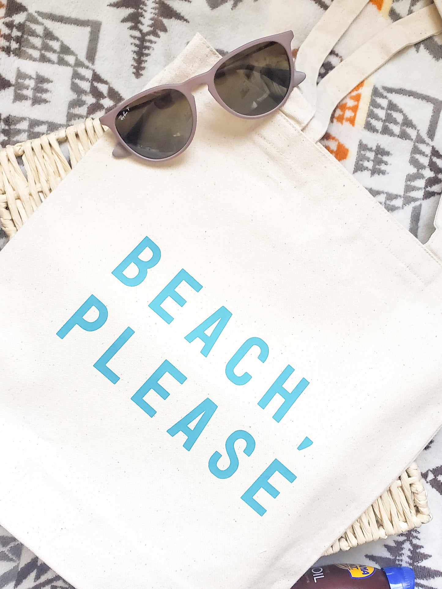 'beach please' tote